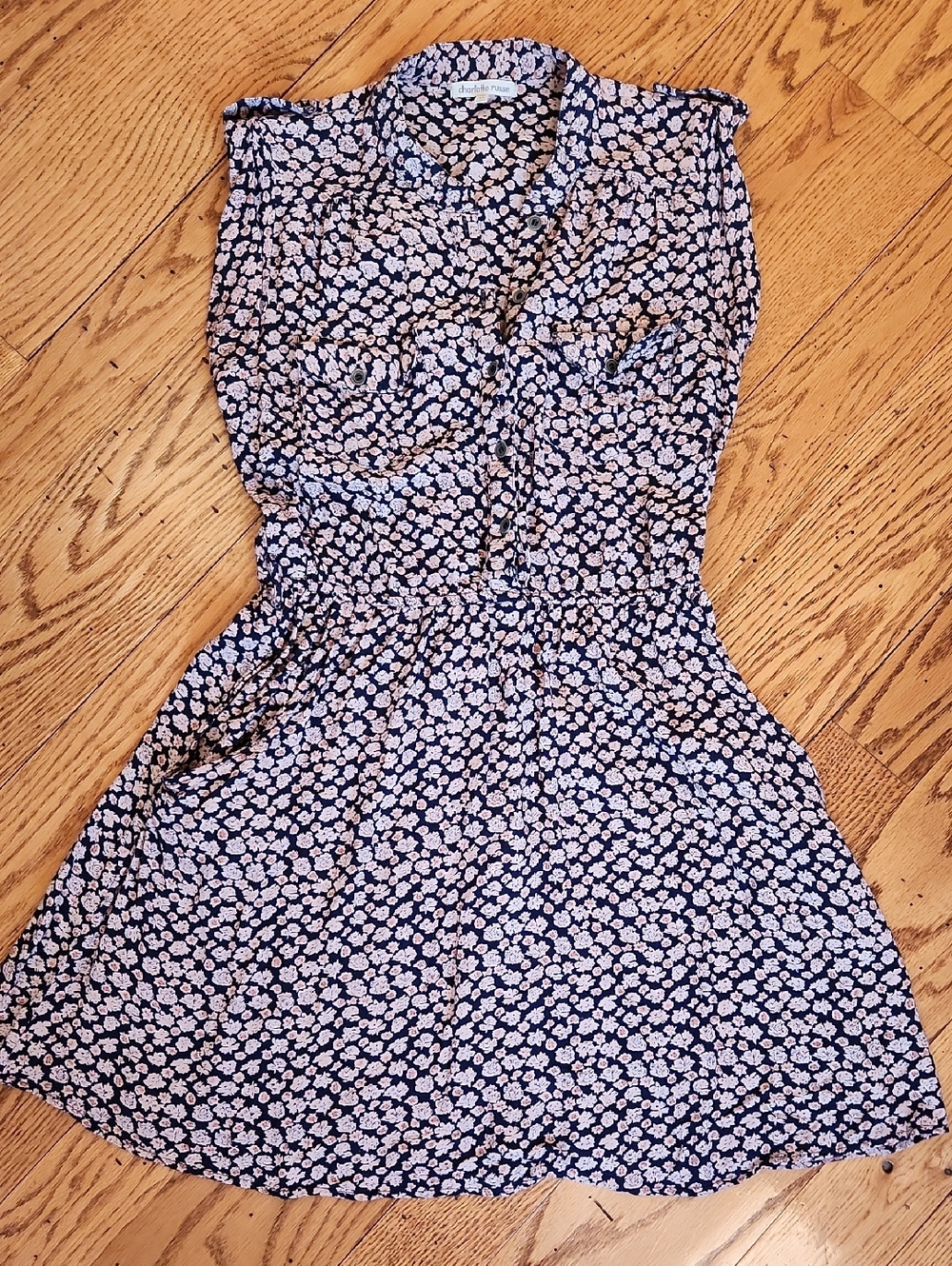 Charlotte Russe Navy Floral Mini Dress with Pink Flowers